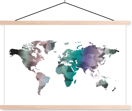 Artistieke wereldkaart kleur schoolplaat platte latten blank 150x100 cm - Foto print op textielposter (wanddecoratie woonkamer/slaapkamer)
