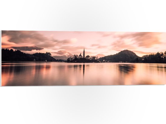 WallClassics - PVC Schuimplaat- Roze Zon Schitterend op Water - 90x30 cm Foto op PVC Schuimplaat