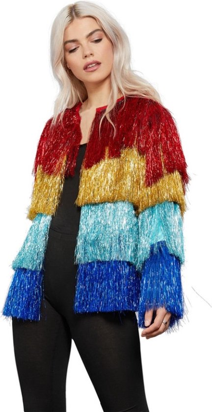 Smiffy's - Jaren 80 & 90 Kostuum - Trots Als Een Regenboog Pauw Flapper Jas Vrouw - Multicolor - XL - Carnavalskleding - Verkleedkleding