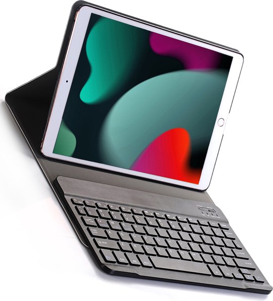 Hoesje Geschikt voor iPad 10.2 2021 Toetsenbord Hoes Book Case - Hoes Geschikt voor iPad 9 Toetsenbord Hoesje Keyboard Cover - Zwart