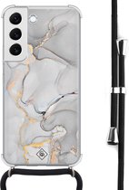 Casimoda® hoesje met koord - Geschikt voor Samsung S22 - Marmer Grijs - Afneembaar koord - Siliconen/TPU - Grijs