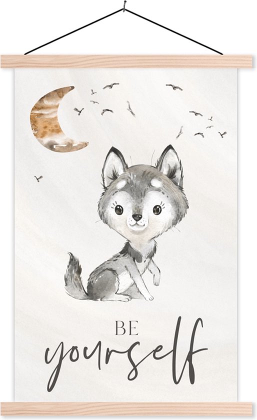 Décoration murale chambres d'enfants - Décoration chambres d'enfants - Proverbes - Loup - Soyez vous-même - Enfants - Garçons - Filles - Aquarelle - Affiche scolaire enfants - 40x60 cm