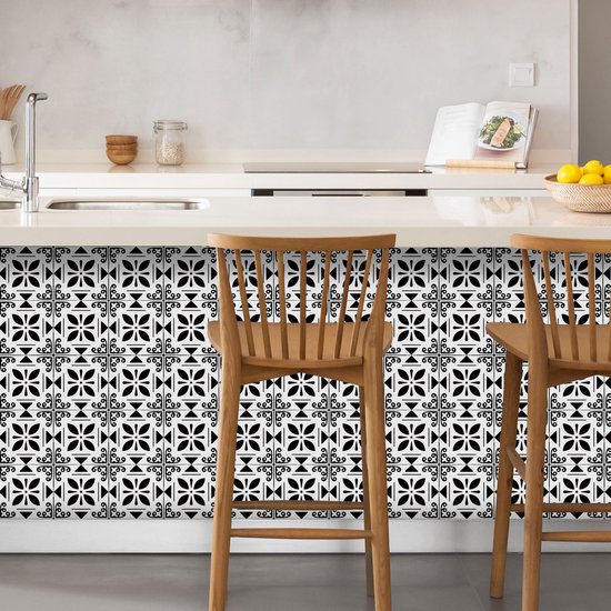 Ulticool Décoration Stickers carrelages - Bloem Zwart Wit - Cuisine cm - 15 pièces