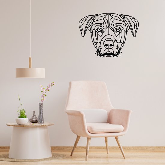 Geometrische Rottweiler - H 58cm B 79cm (XL) - Line art - Wall art - Muurdecoratie zwart - Van Aaken Design