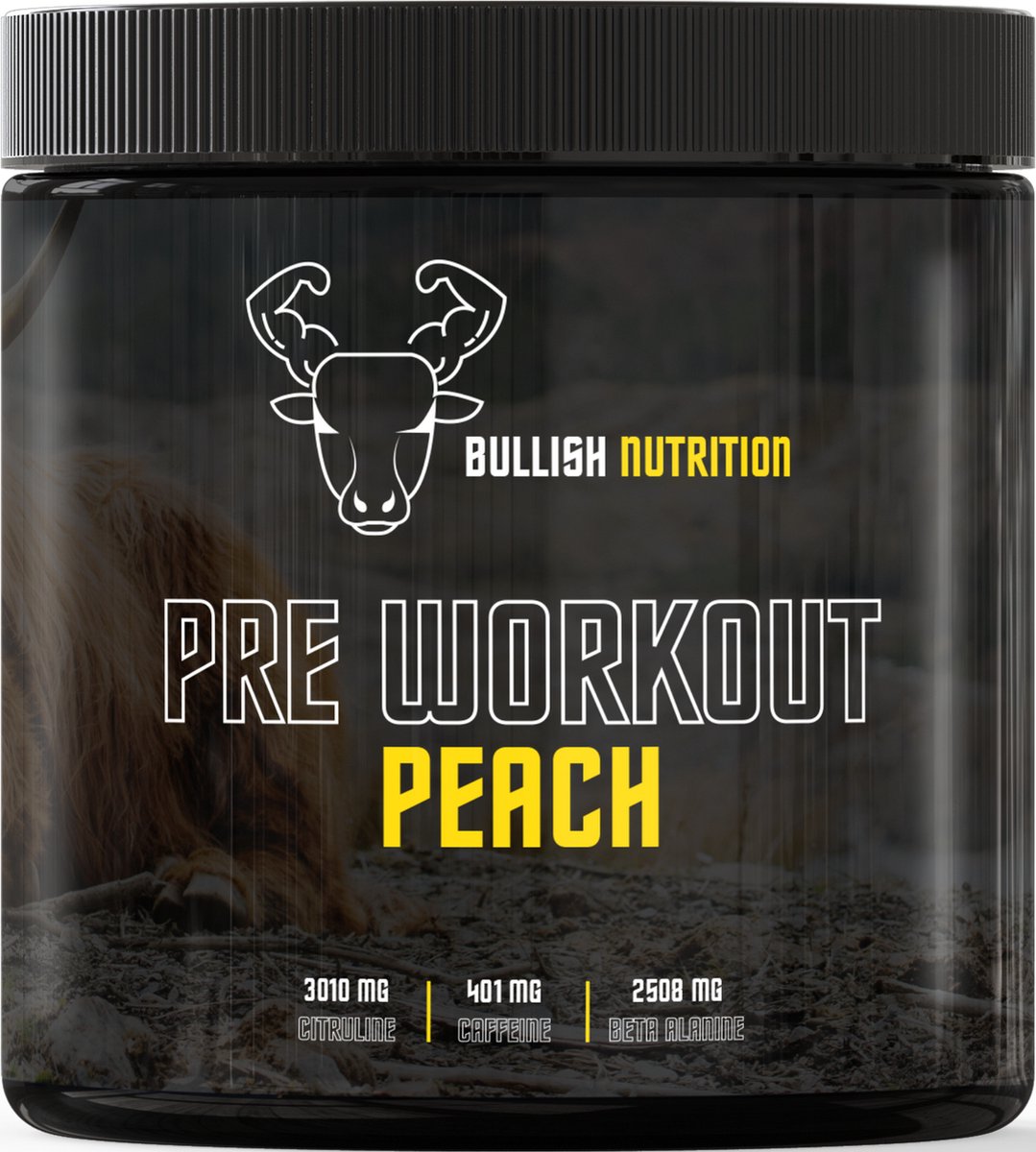 Bullishnutrition - Pre workout - peach - beste samenstelling van Nederland - 401 mg cafeïne!!