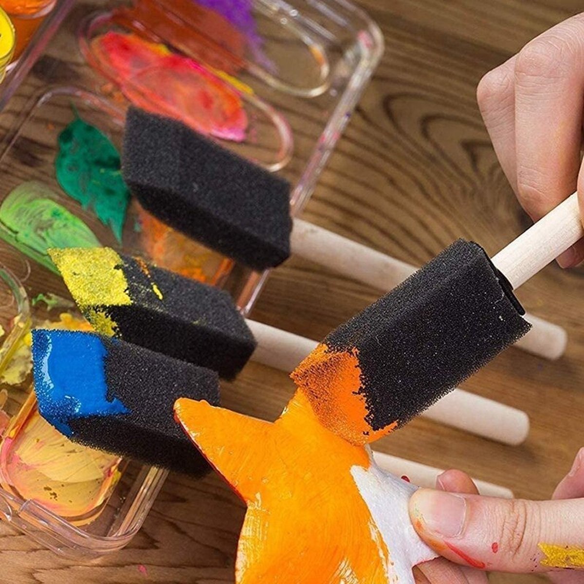 Spons kwast - Verfspons - Verkwast - 10stuks - Foamkwast - Verven met kinderen - Schilderkwast - Painting brush