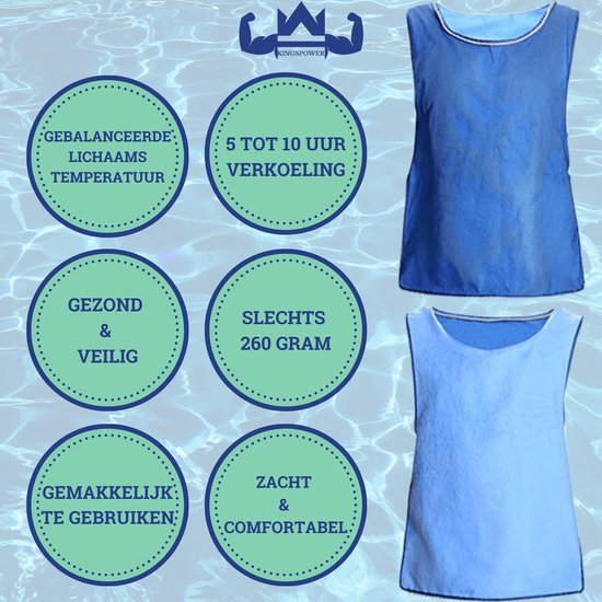 KingsPower Koelvest - Unisex - Blauw - One Size - Water Verkoelingssysteem - Verkoelende Kleding voor Werk