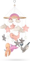 Wavy Dreams - Mobile pour bébé - Mobile Animaux Chambre de bébé - Mobile Bébé - Cadeau Maternité - Cadeau Bébé Fille - Mobile Bébé - Dauphin Pink