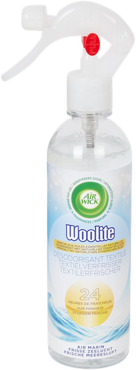Air Wick Woolite textielverfrisser Frisse Zeelucht - 2 flessen - kleer en beddengoed verfrisser