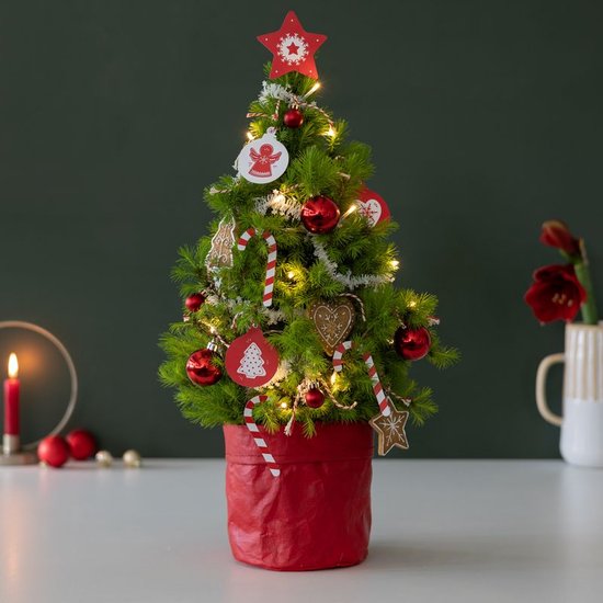 Kerstboom Jingle red Inclusief pot, versiering en verlichting 55 cm
