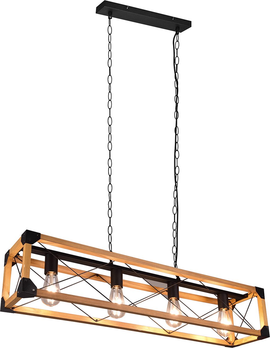 Trio leuchten - LED Hanglamp - Hangverlichting - E27 Fitting - 4-lichts - Rechthoek - Zwart - Aluminium