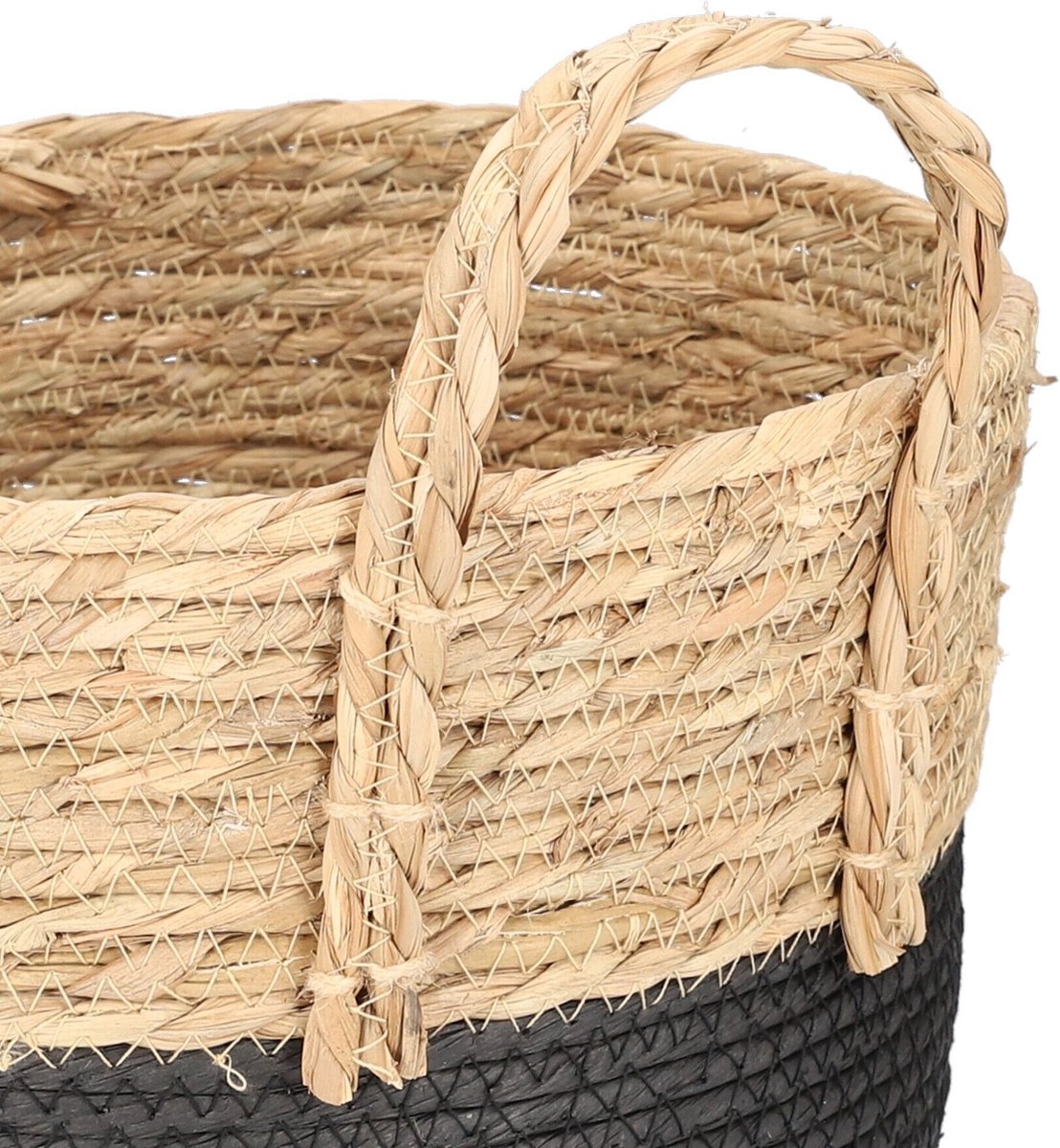 Goedkoopste HOMLA Koes Zeegrasmand Rond met Handvat Universeel inzetbaar - Rustieke Bloempot Natuurlijke Mand Wasmand Plantenpot - Zwart 30 x 25 x 26 cm