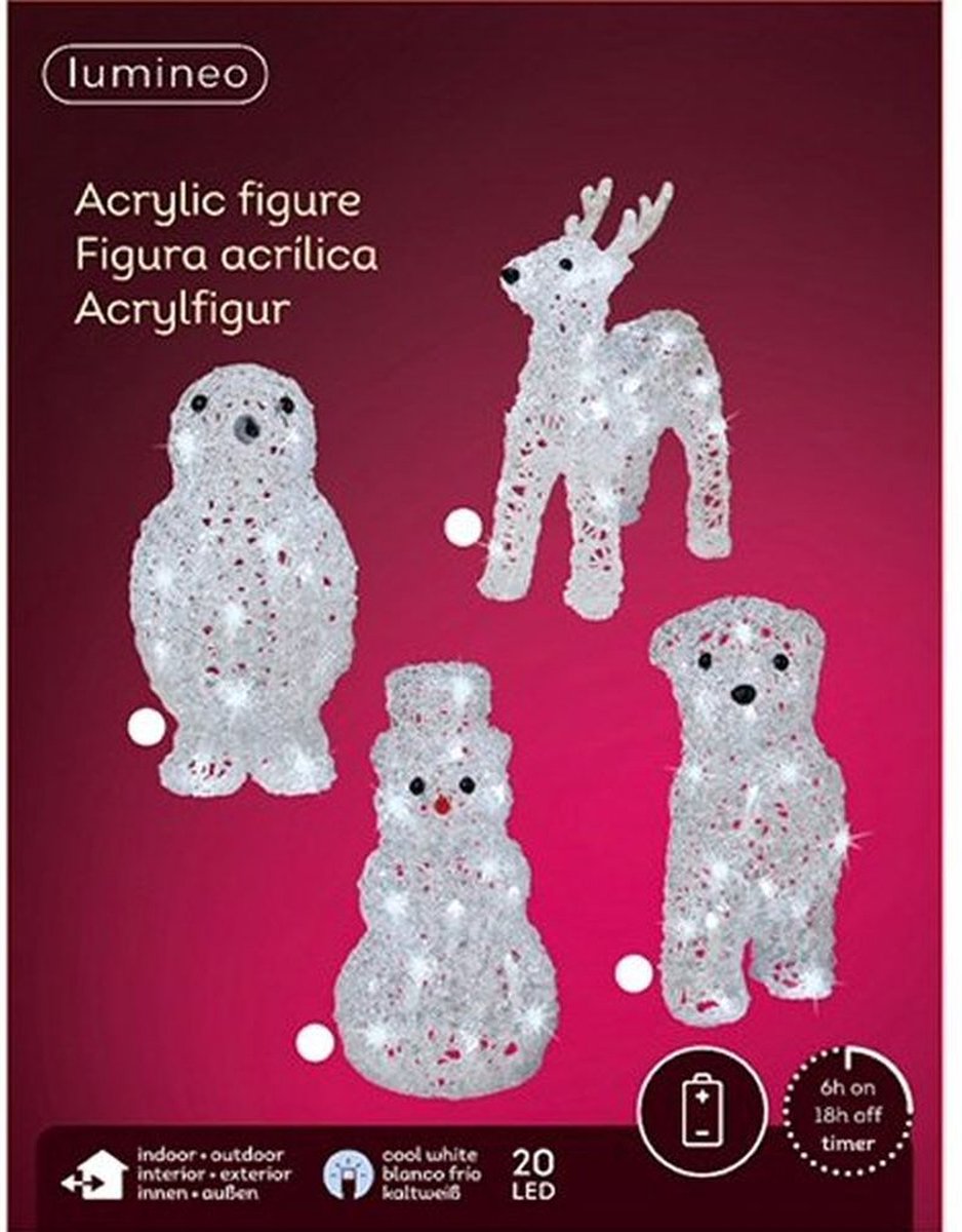 Kerst Led Dieren Acryl Bear- Penguin- Deer- Snowman