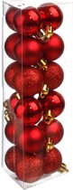 18x stuks kerstballen rood glans en mat kunststof diameter 3 cm - Kerstboom versiering