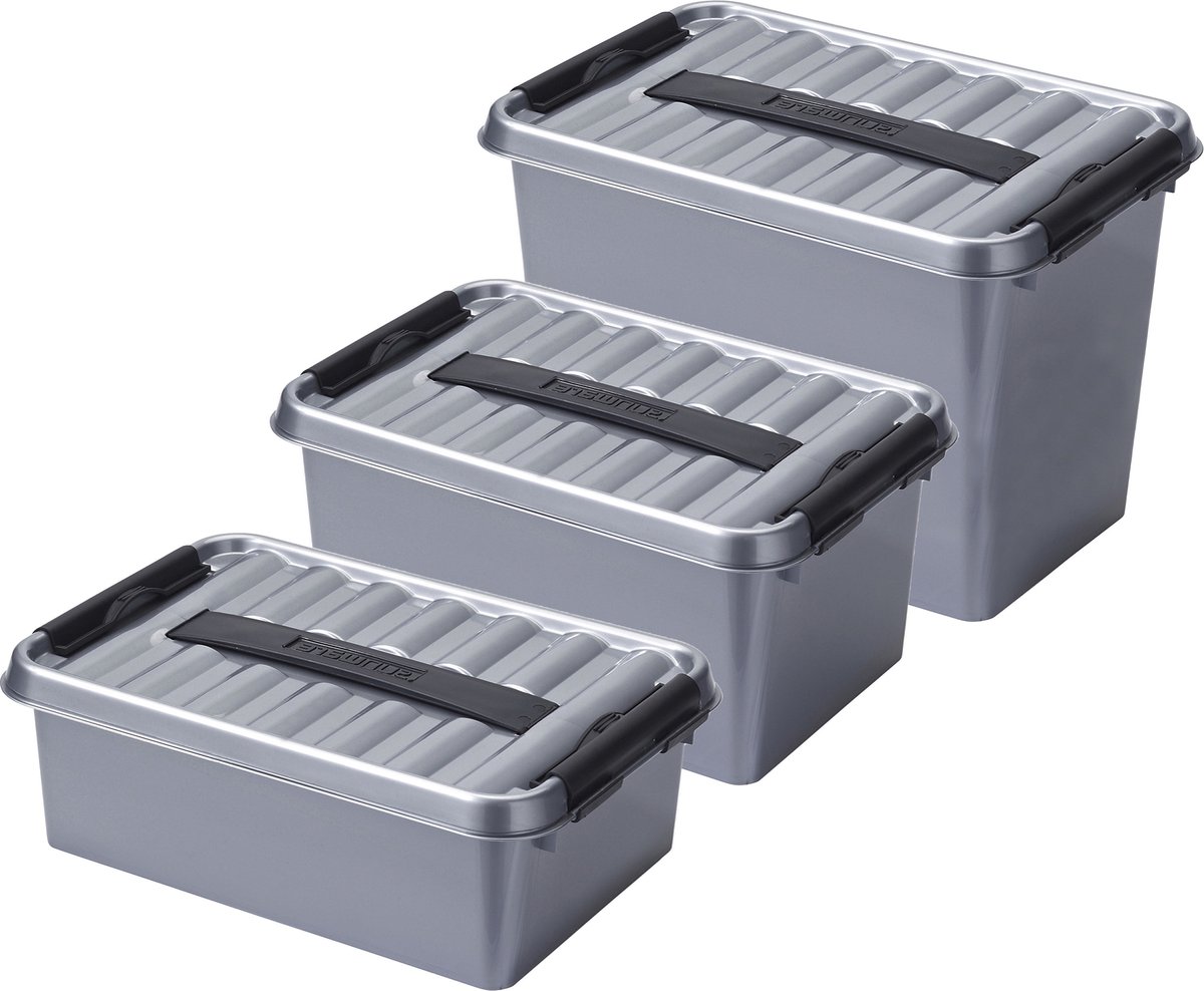 Sunware Opberg boxen - set 6x stuks - 9-6-4 liter - kunststof - grijs - met deksel - opslag manden - kisten