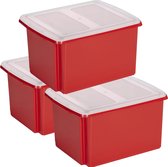 Sunware set van 3x opslagboxen 32 liter rood 45 x 36 x 24 cm met afsluitbare deksel