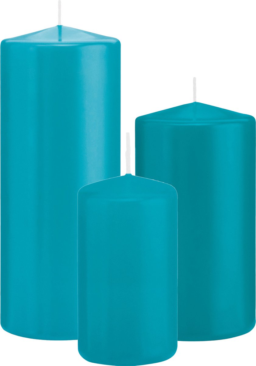 Trend Candles Stompkaarsen set 3x stuks turquoise blauw 12-15-20 cm