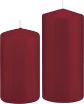 Trend Candles - Stompkaarsen set 2x stuks bordeaux rood 12 en 15 cm