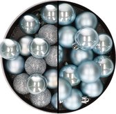 Kerstballen - kunststof - 30x stuks - lichtblauw - 3 en 4 cm