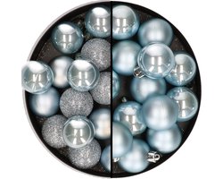 Kerstballen - kunststof - 30x stuks - lichtblauw - 3 en 4 cm