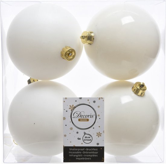 10x morceaux de boules de Noël en plastique laine blanc 8 et 10 cm