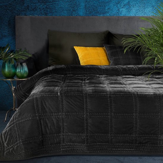 Oneiro’s luxe KRISTIN Type 2 Beddensprei zwart - 170 x 210 cm – bedsprei 2 persoons - beige – beddengoed – slaapkamer – spreien – dekens – wonen – slapen