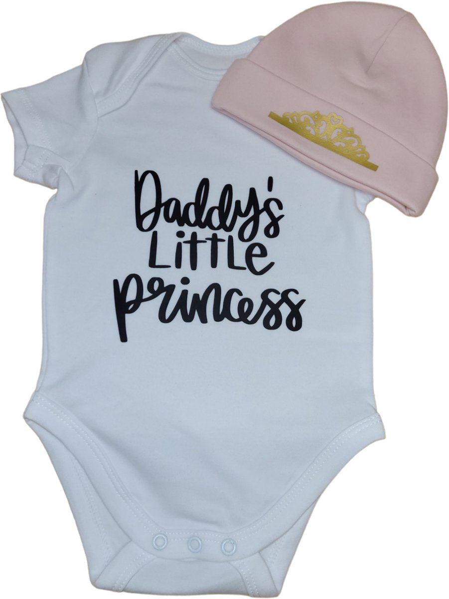 Goedkoopste Kraamcadeau - Setje - Romper en muts - Daddy's little princess - maat 56 - bedrukt