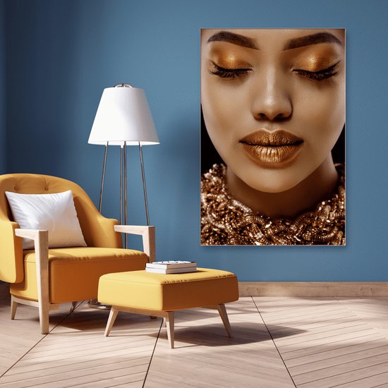 Wanddecoratie / Schilderij / Poster / Doek / Schilderstuk / Muurdecoratie / Fotokunst / Tafereel Girl in gold gedrukt op Dibond