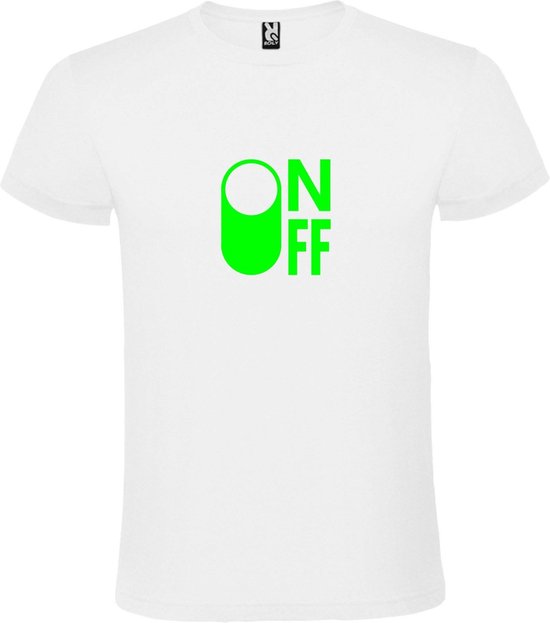 Wit T-Shirt met “ On/Off Button ON “ afbeelding Neon Groen