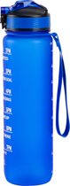Motivatie Waterfles Donker Blauw - 1 Liter Drinkfles - Waterfles met Rietje - Waterfles met tijdmarkering - BPA Vrij - Volwassenen - Kinderen - Met Box-On Hydration Challeng
