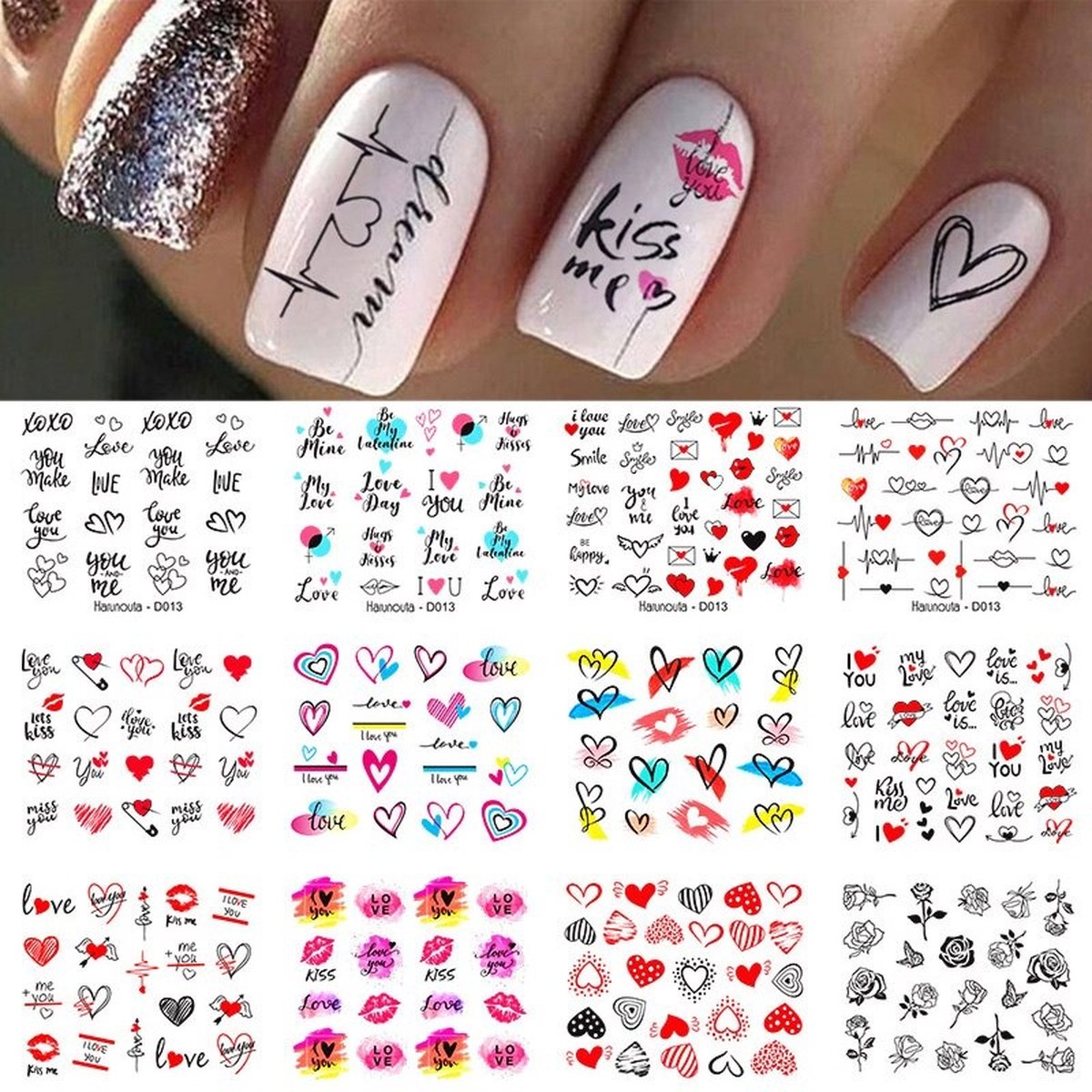 Goedkoopste 12 Stuks Nagelstickers – Nail Art Stickers – Hartjes