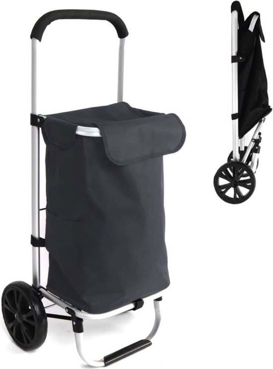 Obbocare Boodschappentrolley met 4 wielen, met zitting, grijs, aluminium, inklapbaar, voor ouderen, met opbergtas, 20 l