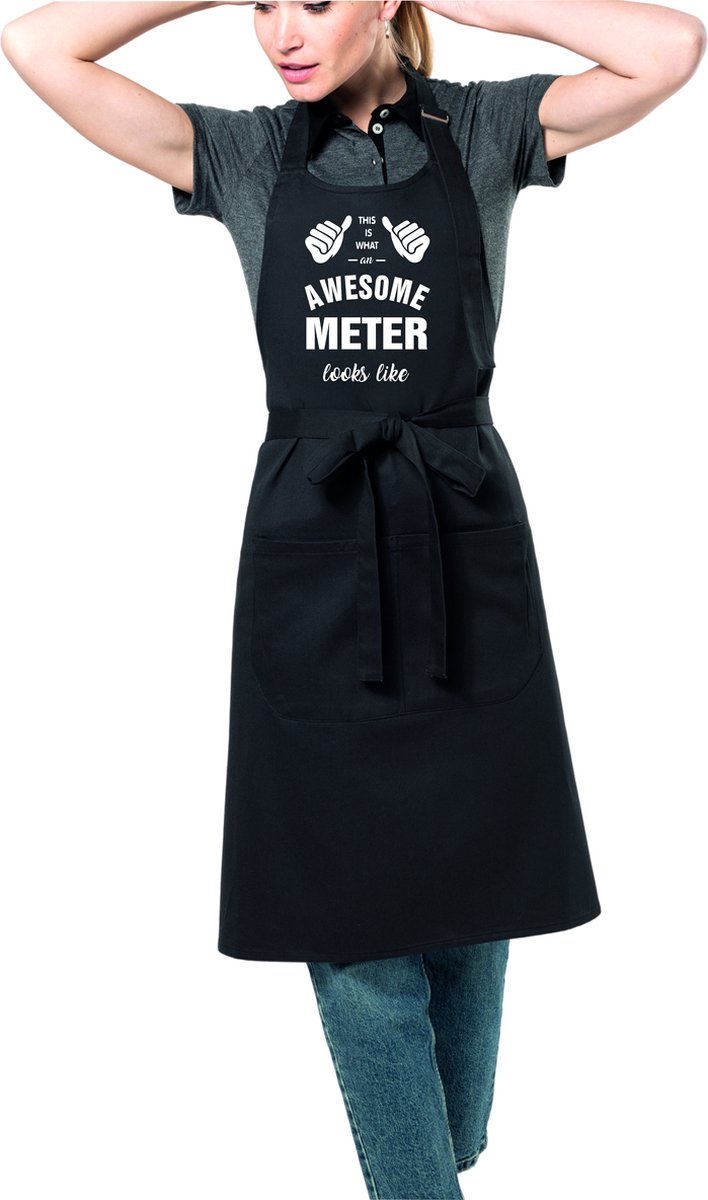 Awesome - Keukenschort - BBQ schort - Awesome Meter - cadeau verjaardag - moederdag - zwart