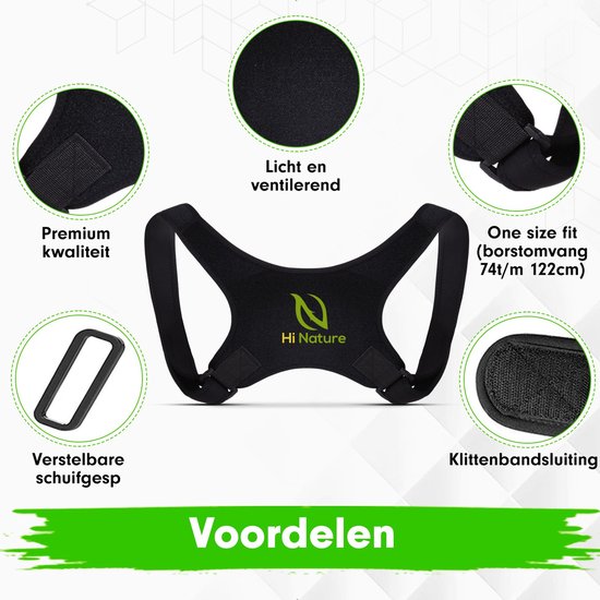 HI NATURE™ Postuur corrector - Rug corrector - Houding corrector - Rugbrace - Houding rug corrector tegen rugklachten – Verstelbare rugband