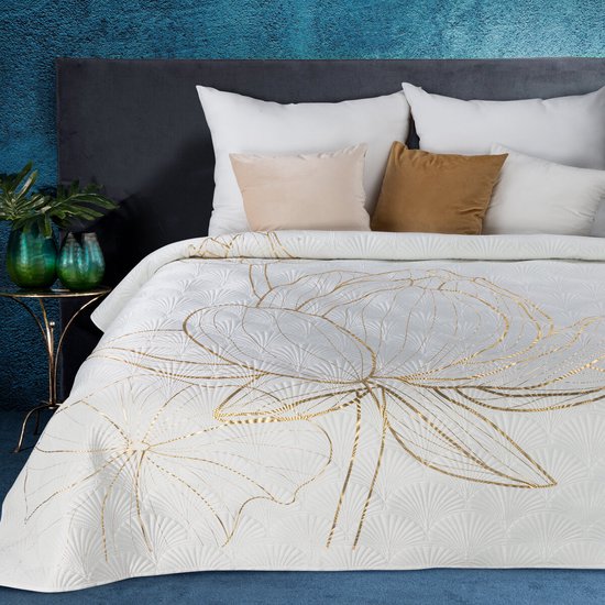 Oneiro’s luxe LOTOS Beddensprei Wit - 170 x 210 cm – bedsprei 2 persoons - beige – beddengoed – slaapkamer – spreien – dekens – wonen – slapen