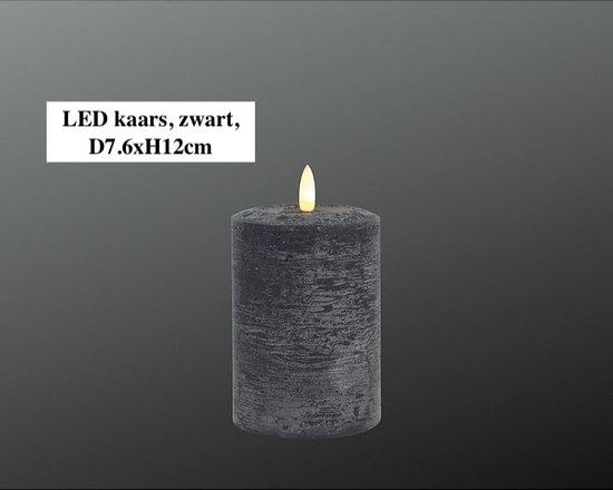 LED kaars zwart - D7.6xH12cm - Sfeervolle 3D VLAM - Energiebesparend