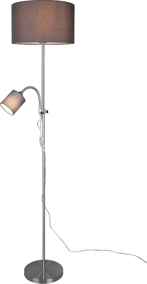 REALITY OWEN Vloerlamp - Nikkel mat - excl. E14 / E27 - Flexibele leeslamp - Apart schakelbaar