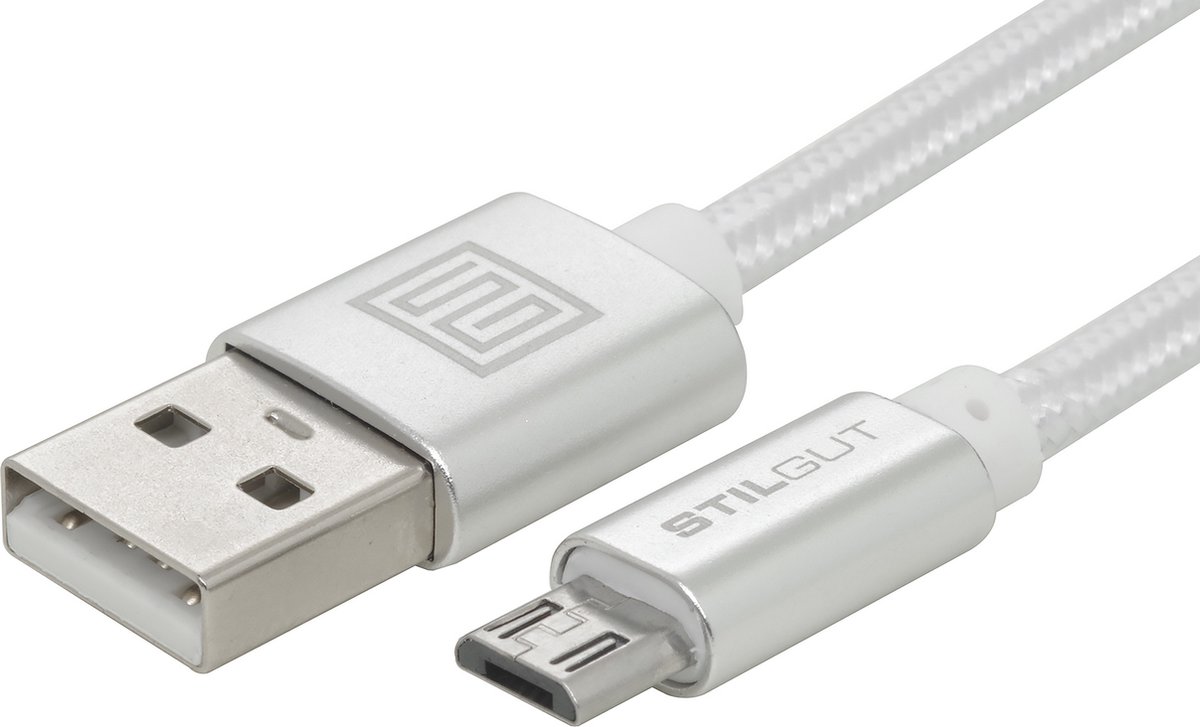 Stilgut - Usb kabel - Zilver wit - 1 meter- usb a -micro usb a