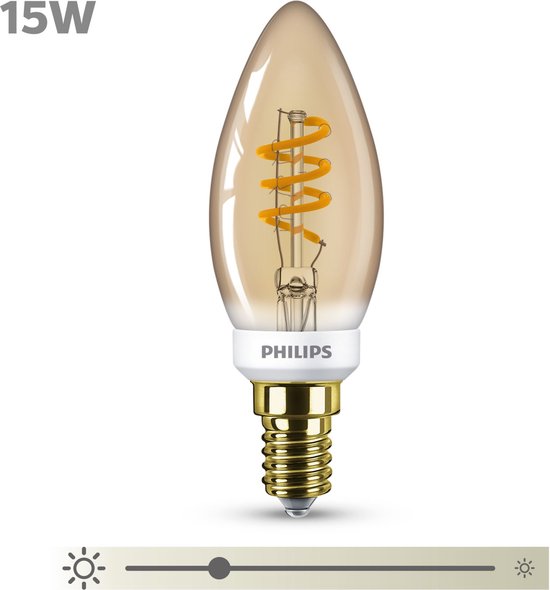 Led lamp E14 wel dimbaar 2.5 watt 2200 kelvin filament kaars met tip 10 stuks