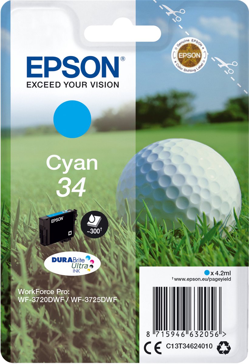 Epson Golf ball enkelverpakking cyaan 34 DURABrite Ultra inkt