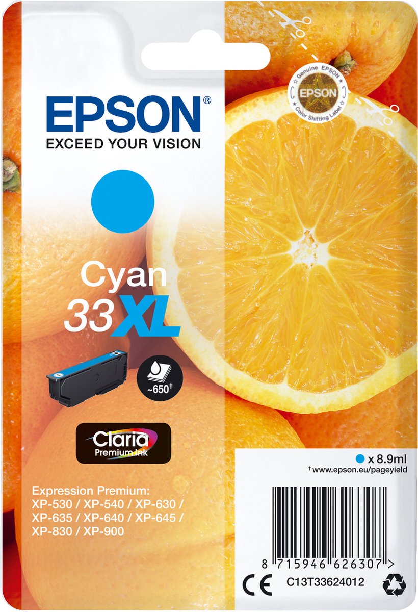 Epson 33XL (C13T33624012) Inktcartridge Cyaan Hoge capaciteit
