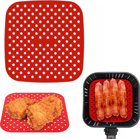 Foto: Vierkante siliconen airfryer bakmat 7 5 inch 19cm rood vervanging voor wegwerp bakpapier siliconen bakje bakjes accessoires bakvorm wegwerpbakjes mandje bakplaat