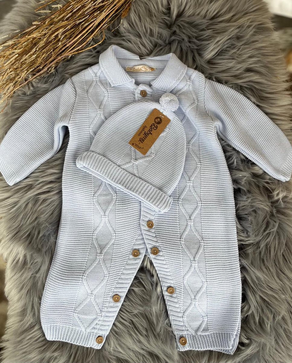 Minora - Baby gebreide geribbelde overalls - rompertje Minora - Baby gebreide geribbelde overalls - rompertje