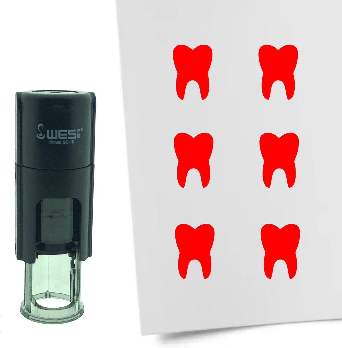 CombiCraft Stempel Tand of Kies 10mm rond - rode inkt