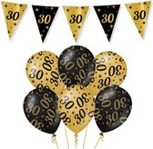 30 Jaar Verjaardag Decoratie Versiering - Feest Versiering - Vlaggenlijn - Ballonnen - Man & Vrouw - Zwart en Goud
