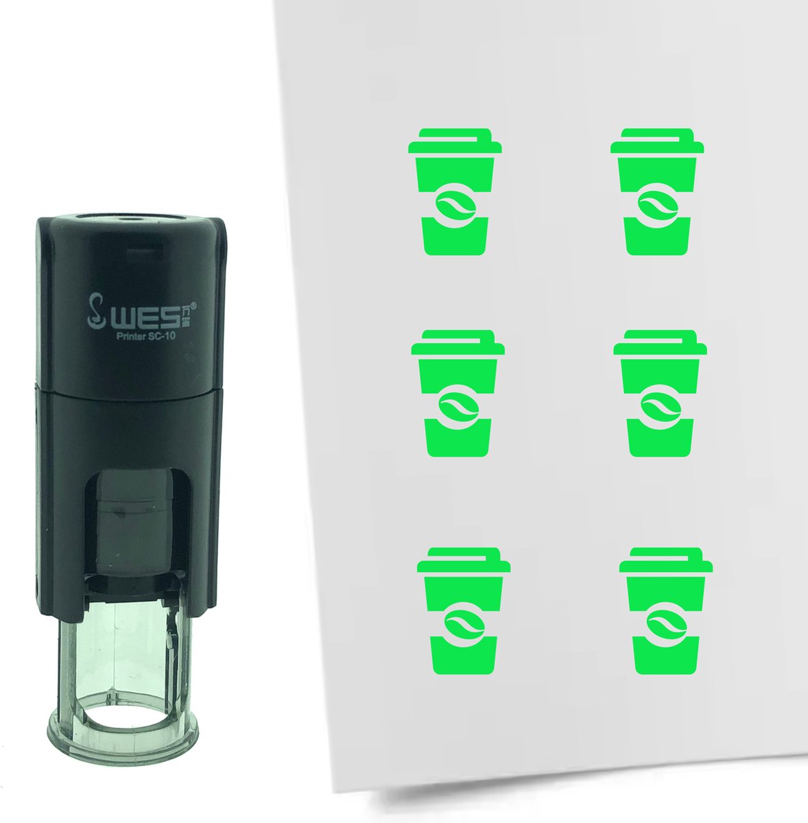 CombiCraft Stempel Coffee-to-go of Koffiebeker 10mm rond - groene inkt