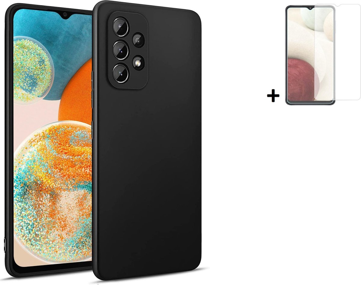 Samsung Galaxy A23 Hoesje - Siliconen - Samsung A23 5G Screenprotector - Hoesje Zwart Case + Screenprotector