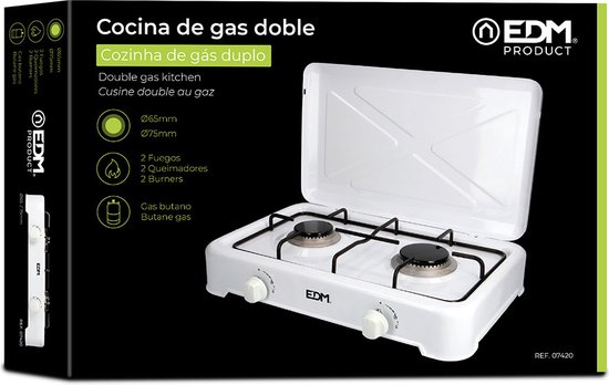 EDM 2-pits gaskooktoestel - camping - butaangas - 46x30x12 cm - wit — afbeelding 4