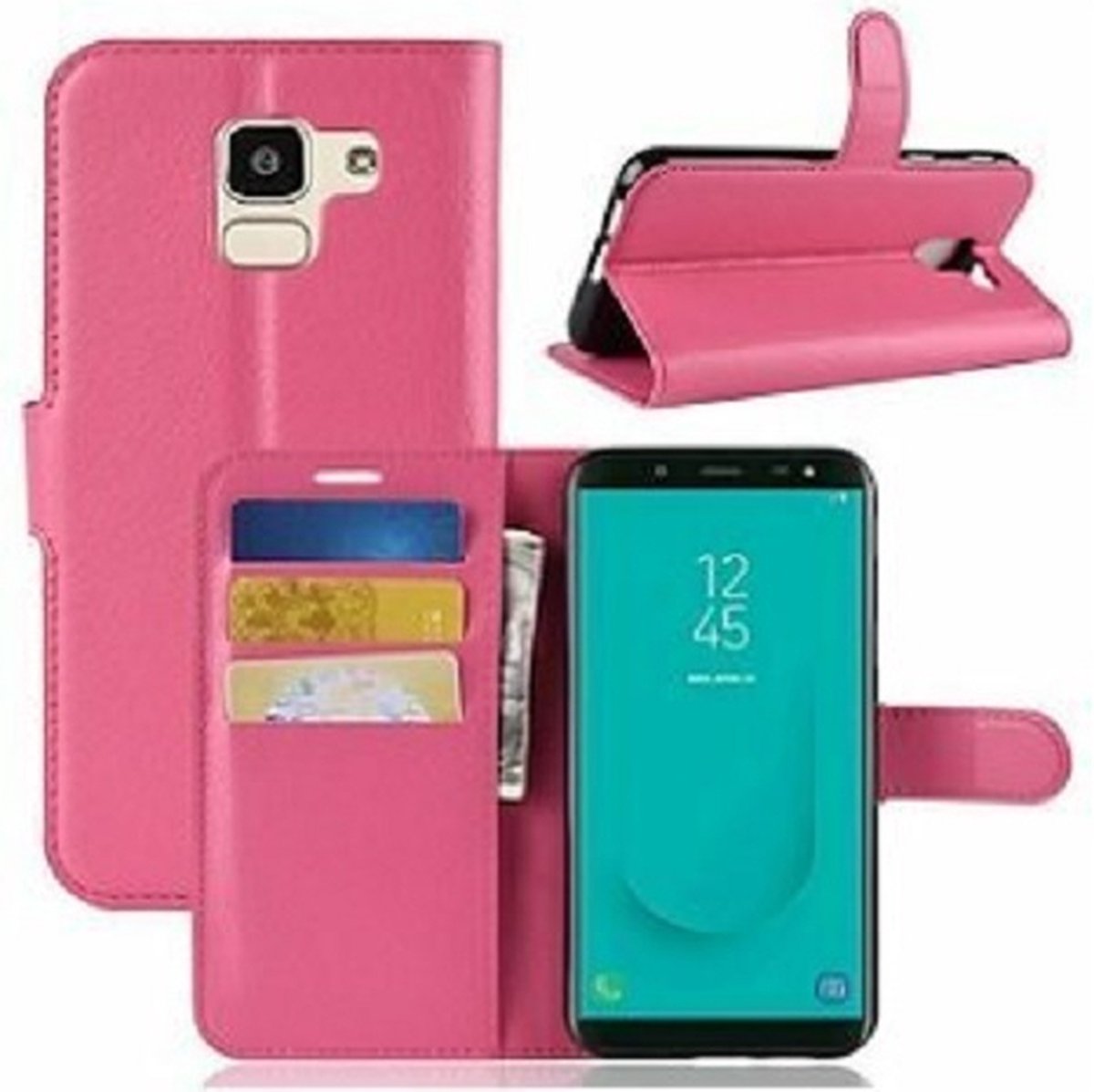 Samsung J6 2018 Hoesje Met Pasjeshouder Bookcase Roze