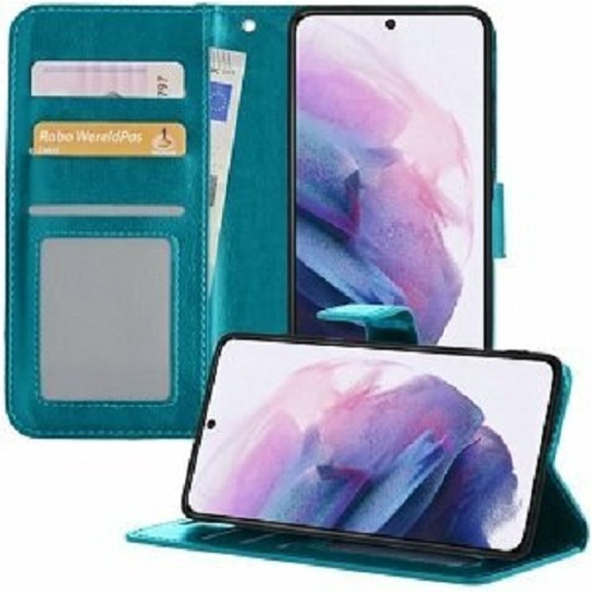 Samsung Galaxy S21 Hoesje Met Pasjeshouder Bookcase Turquoise